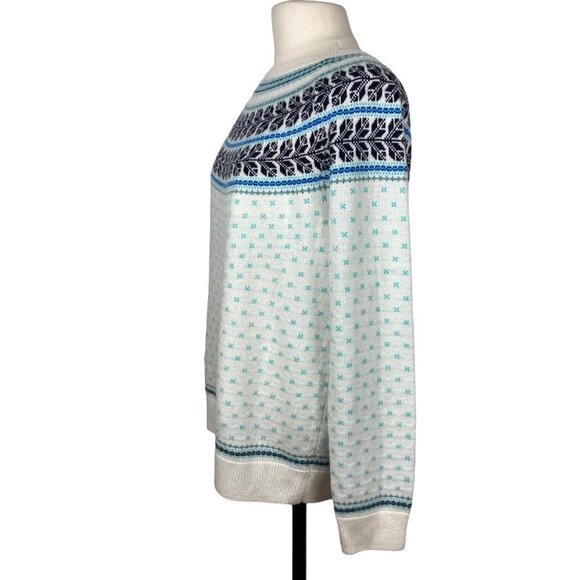 Talbots Fair Isle Sweater L XL Off White Blue Wool Blend Super Soft - Picture 3 of 7